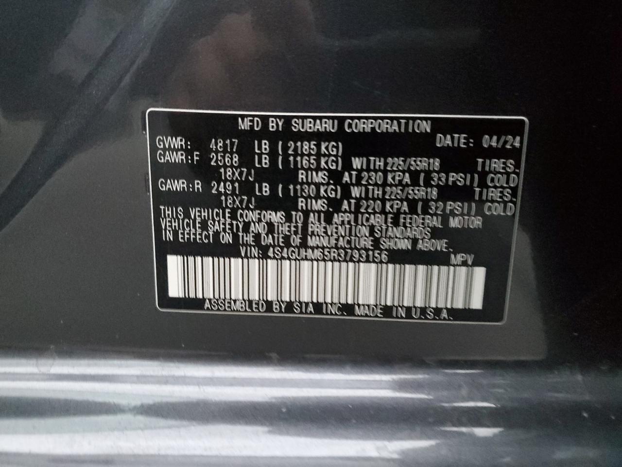 2024 Subaru XV VIN 4S4GUHM65R3793156 Copart auction photo, front end damage thumbnail 13