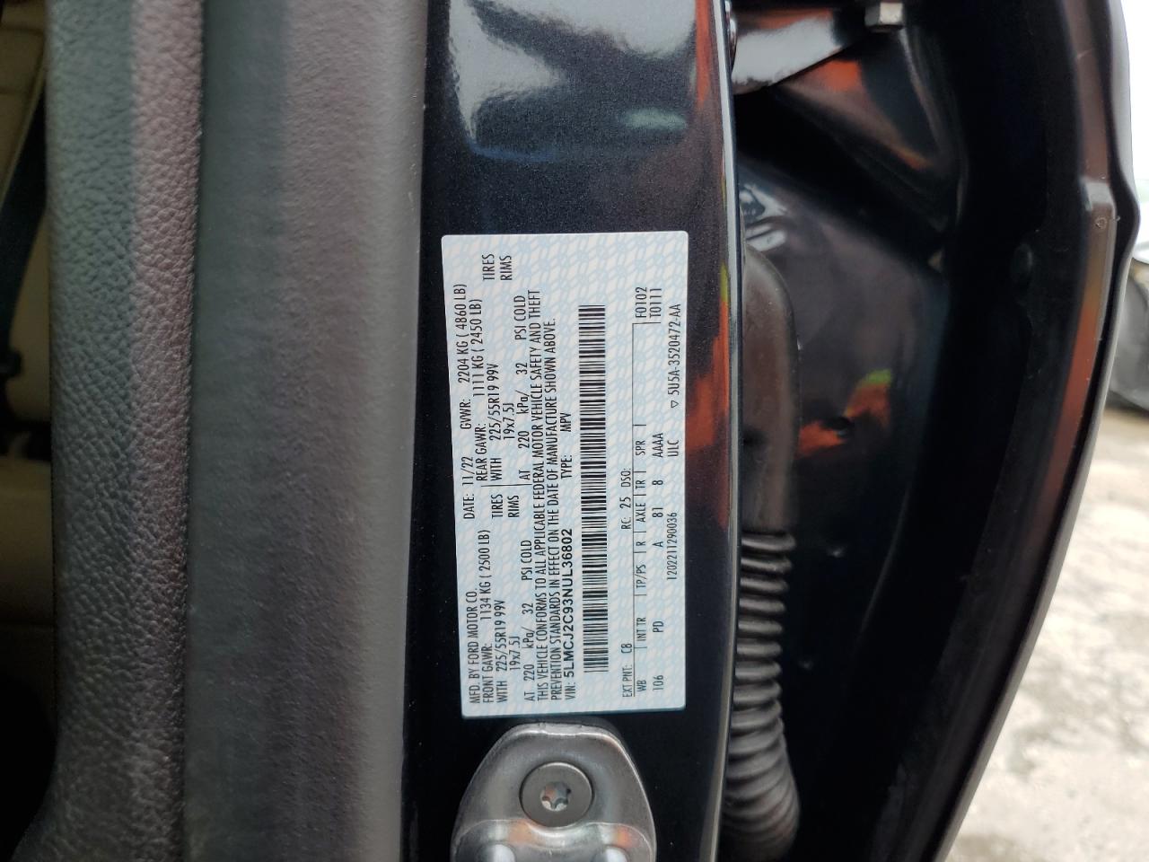 2022 Lincoln Corsair VIN 5LMCJ2C93NUL36802 Copart auction photo, front end damage thumbnail 13