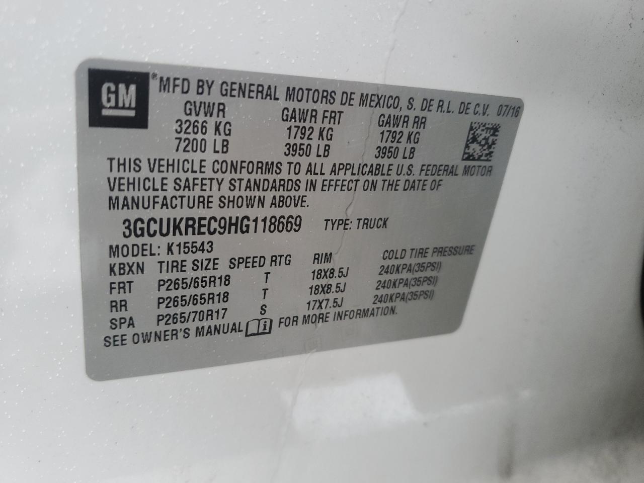 2017 Chevrolet Silverado VIN 3GCUKREC9HG118669 Copart auction photo, front end damage thumbnail 12