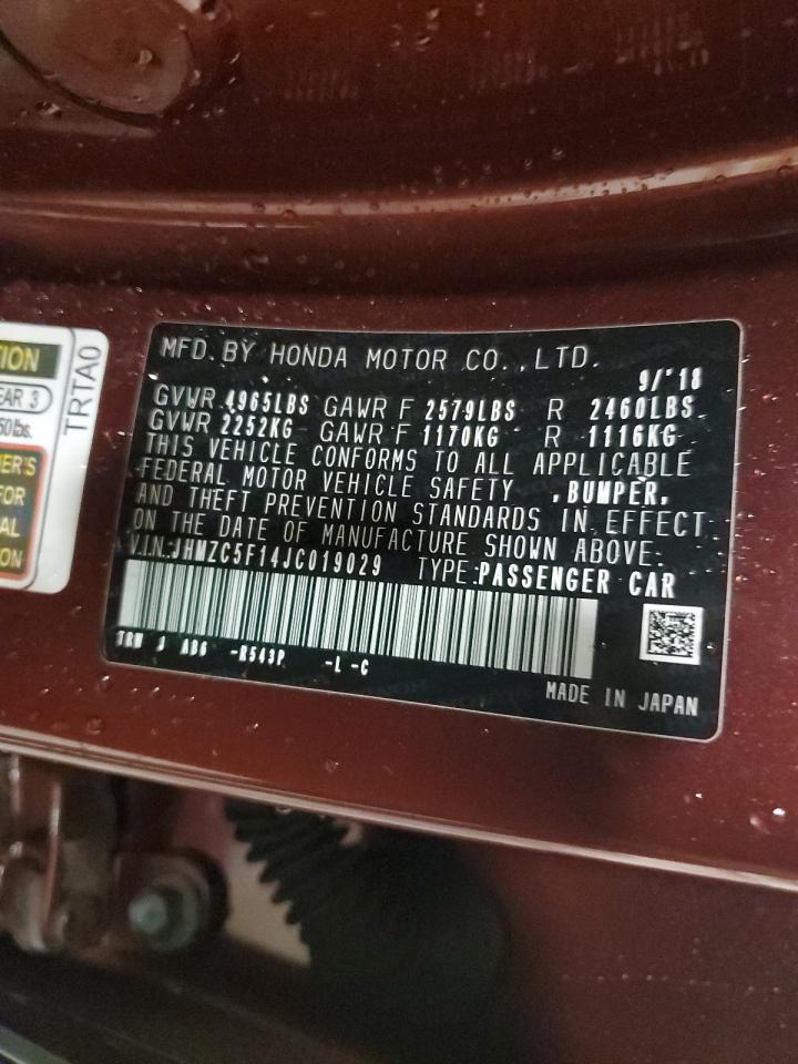 2018 Honda Clarity VIN JHMZC5F14JC019029 Copart auction photo, front end / side damage thumbnail 13