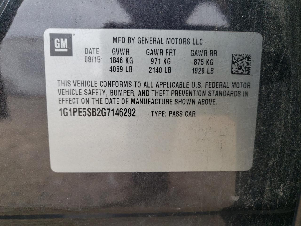 2016 Chevrolet Cruze VIN 1G1PE5SB2G7146292 Copart auction photo, all over damage thumbnail 12