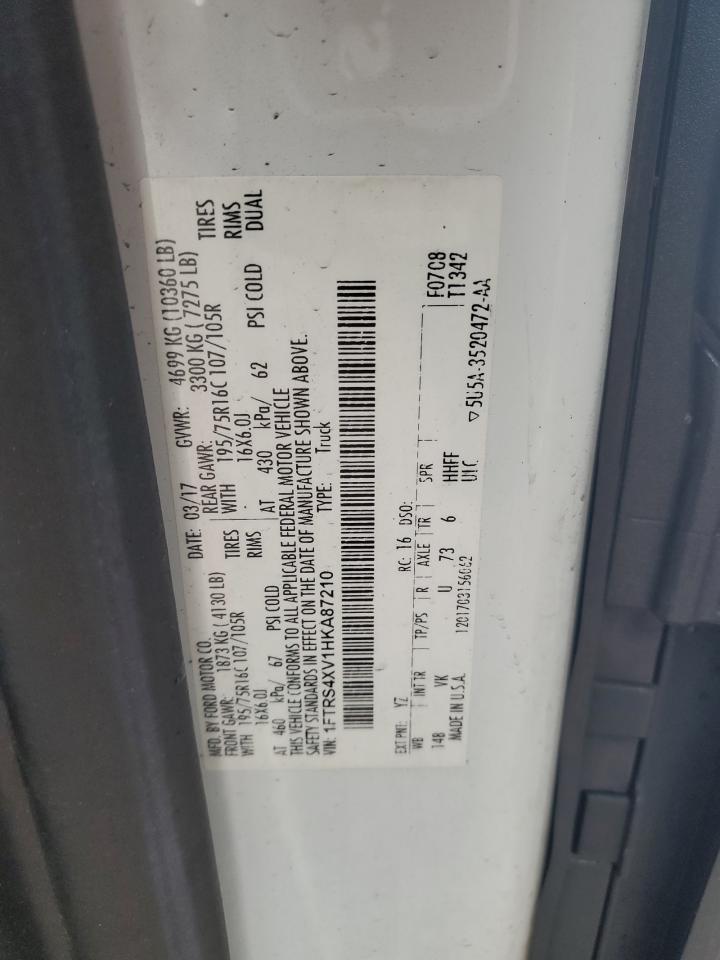 2017 Ford Transit VIN 1FTRS4XV1HKA87210 Copart auction photo, front end damage thumbnail 13