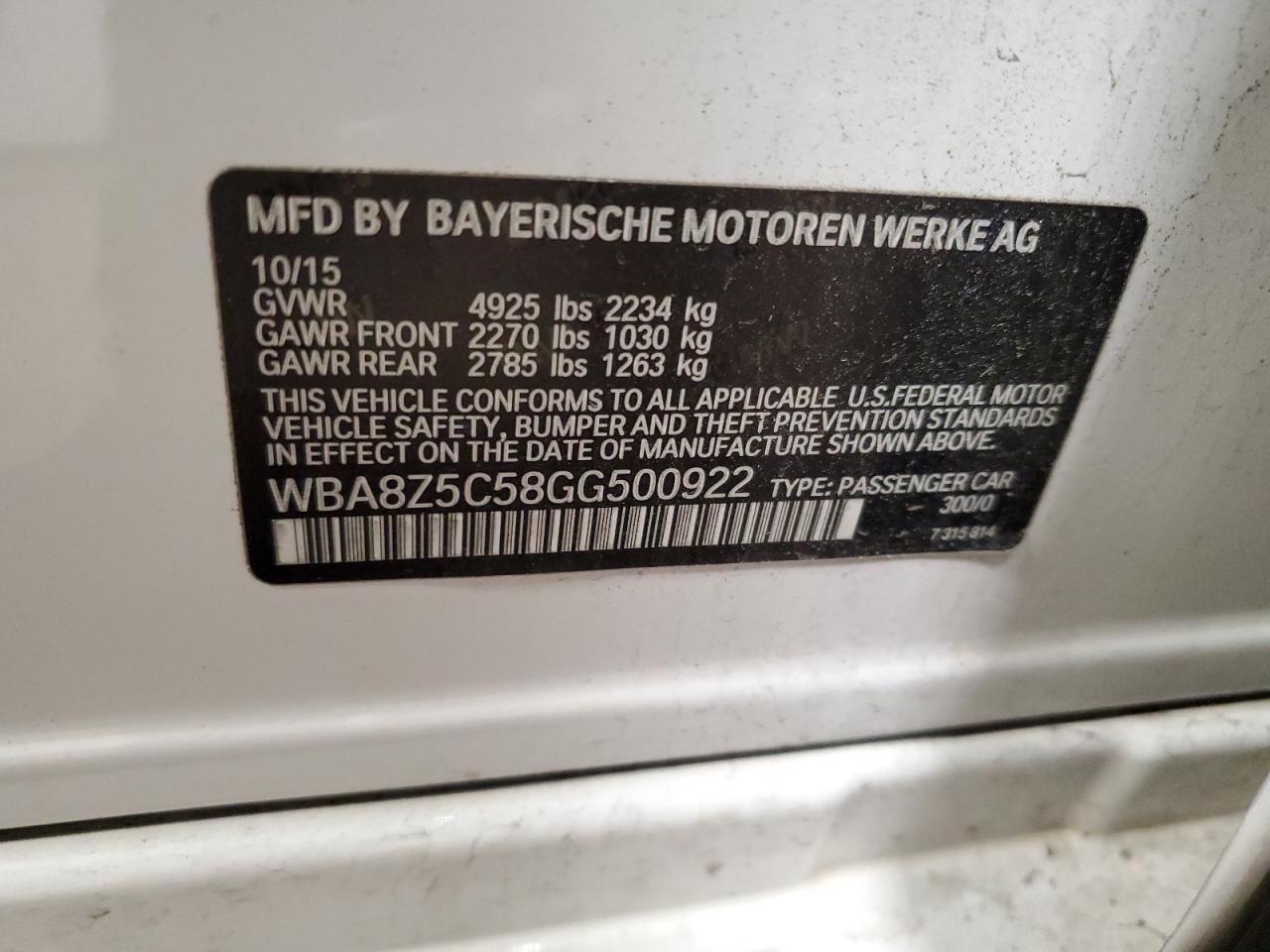 2016 BMW 3er VIN WBA8Z5C58GG500922 Copart auction photo, front end / rear end damage thumbnail 13