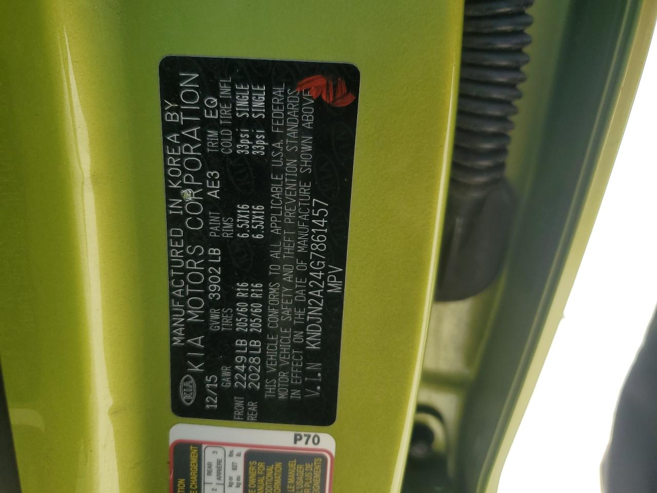 2016 KIA Soul VIN KNDJN2A24G7861457 Copart auction photo, front end / side damage thumbnail 13