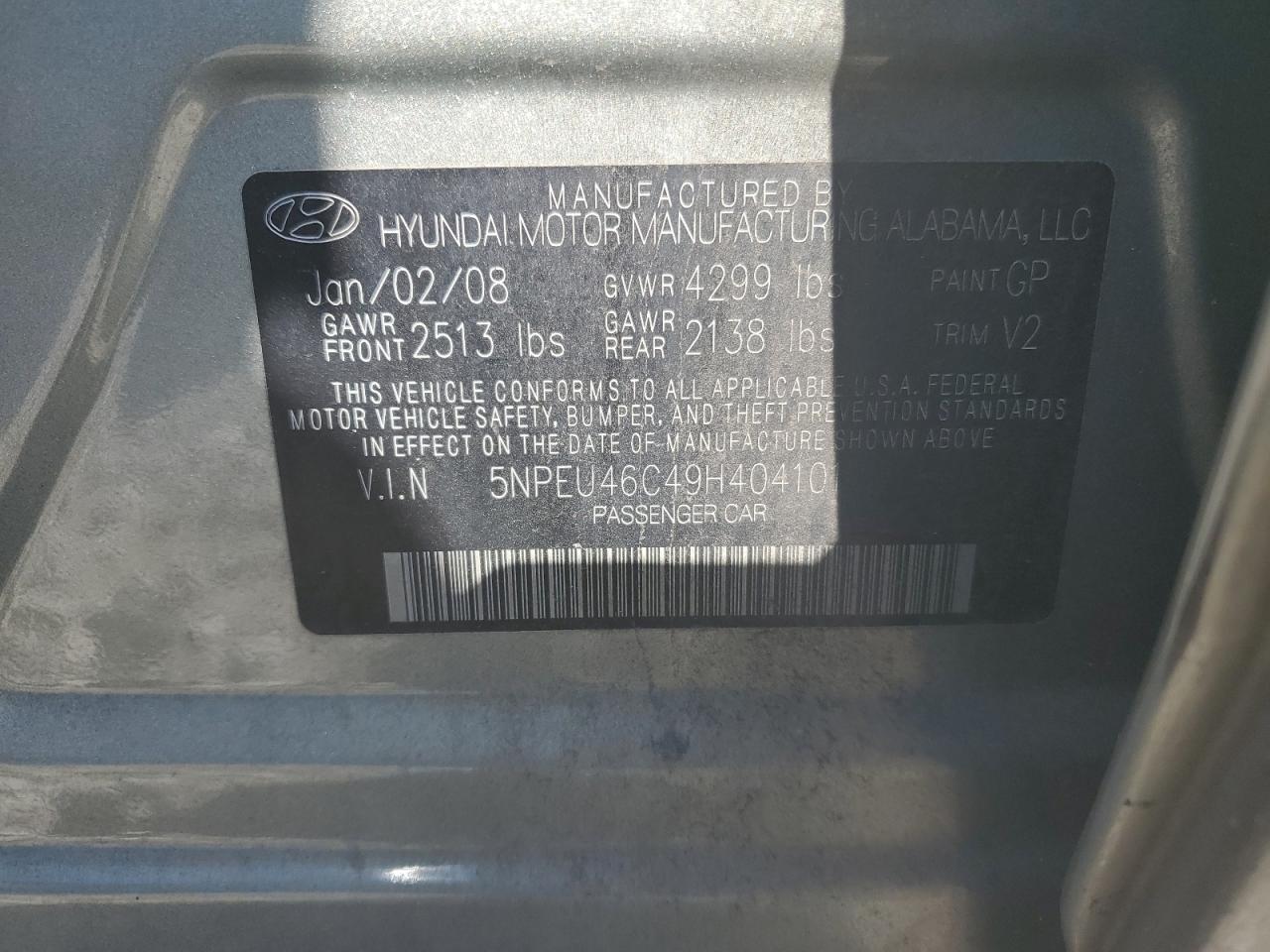 2009 Hyundai Sonata VIN 5NPEU46C49H404101 Copart auction photo, side damage thumbnail 12