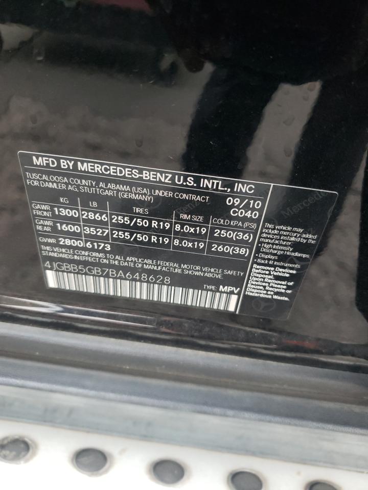 2011 Mercedes-Benz M-klasse VIN 4JGBB5GB7BA648628 Copart auction photo, front end damage thumbnail 14