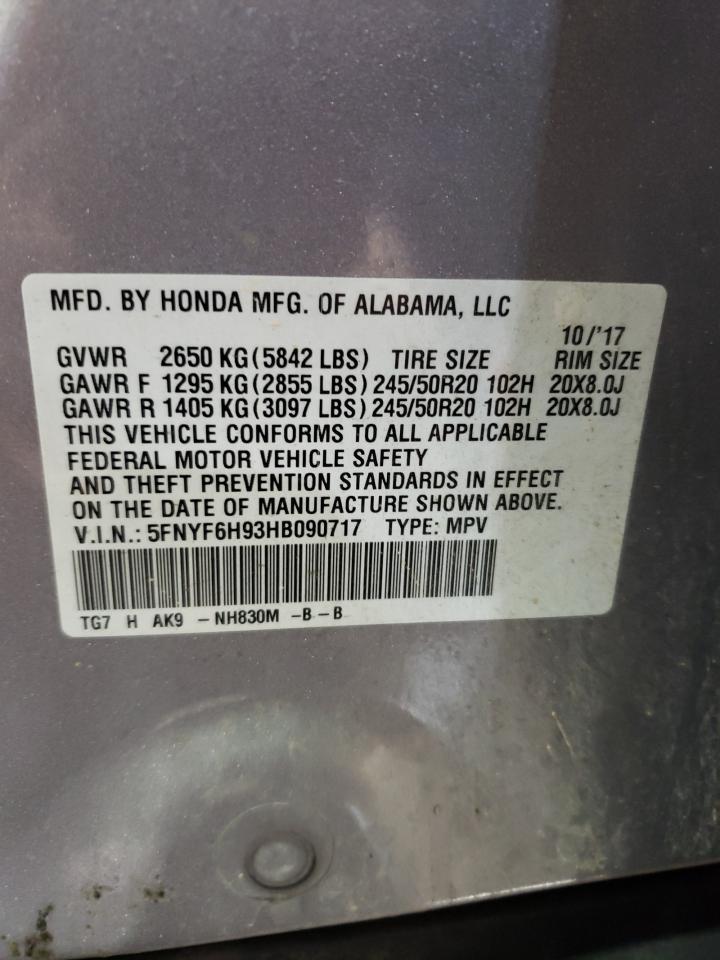 2017 Honda Pilot VIN 5FNYF6H93HB090717 Copart auction photo, front end / rear end damage thumbnail 14