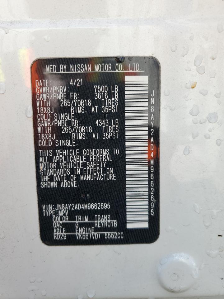 2021 Nissan Armada VIN JN8AY2AD4M9662695 Copart auction photo, front end damage thumbnail 13