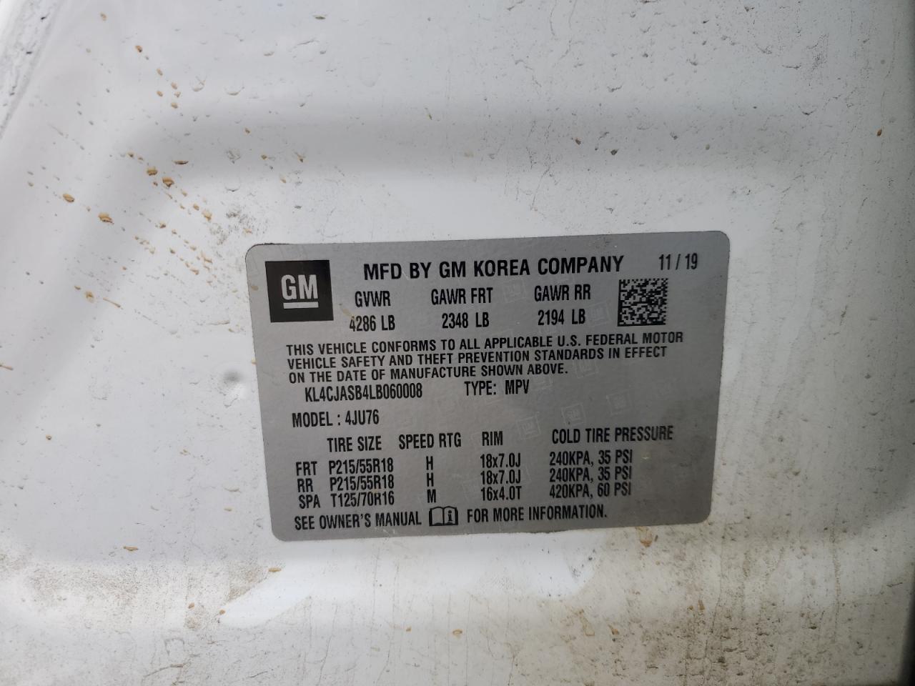 2020 Buick Encore VIN KL4CJASB4LB060008 Copart auction photo, front end damage thumbnail 13