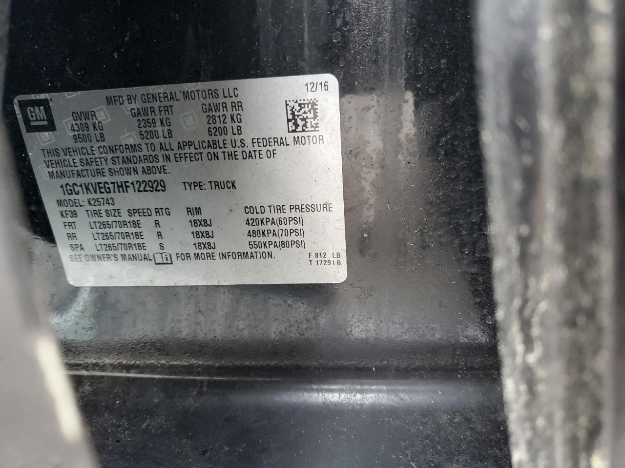 2017 Chevrolet Silverado VIN 1GC1KVEG7HF122929 Copart auction photo, all over damage thumbnail 12