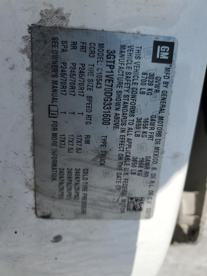 2013 GMC Sierra VIN 3GTP1VE70DG331600 Copart auction photo, rear end / front end damage thumbnail 13