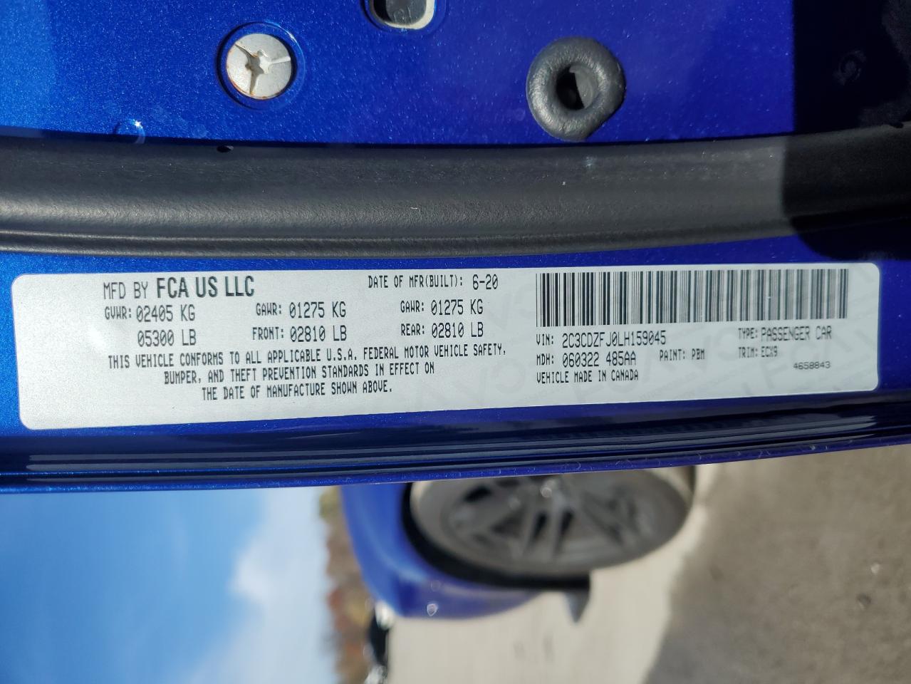 2020 Dodge Challenger VIN 2C3CDZFJ0LH159045 Copart auction photo, mechanical / side damage thumbnail 12