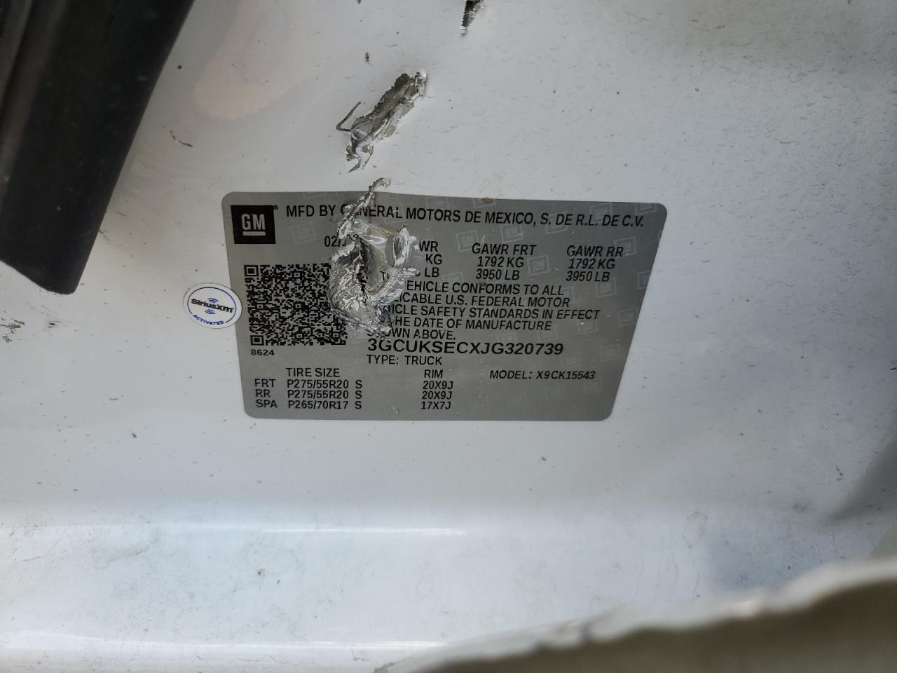 2018 Chevrolet Silverado VIN 3GCUKSECXJG320739 Copart auction photo, front end / side damage thumbnail 12