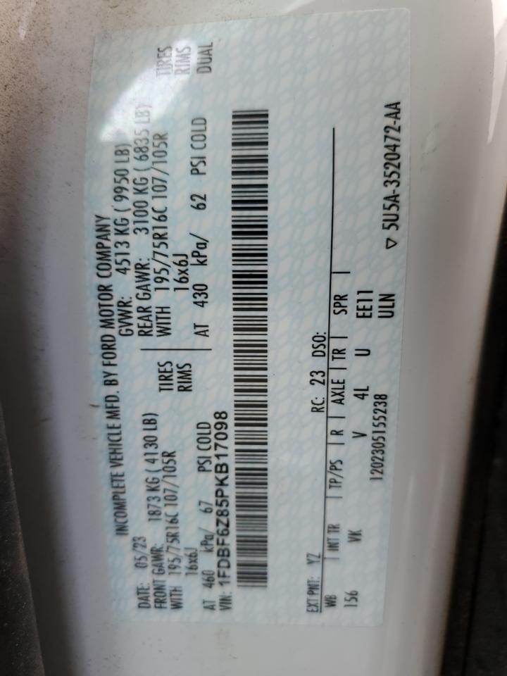 2023 Ford Transit VIN 1FDBF6Z85PKB17098 Copart auction photo, all over damage thumbnail 12