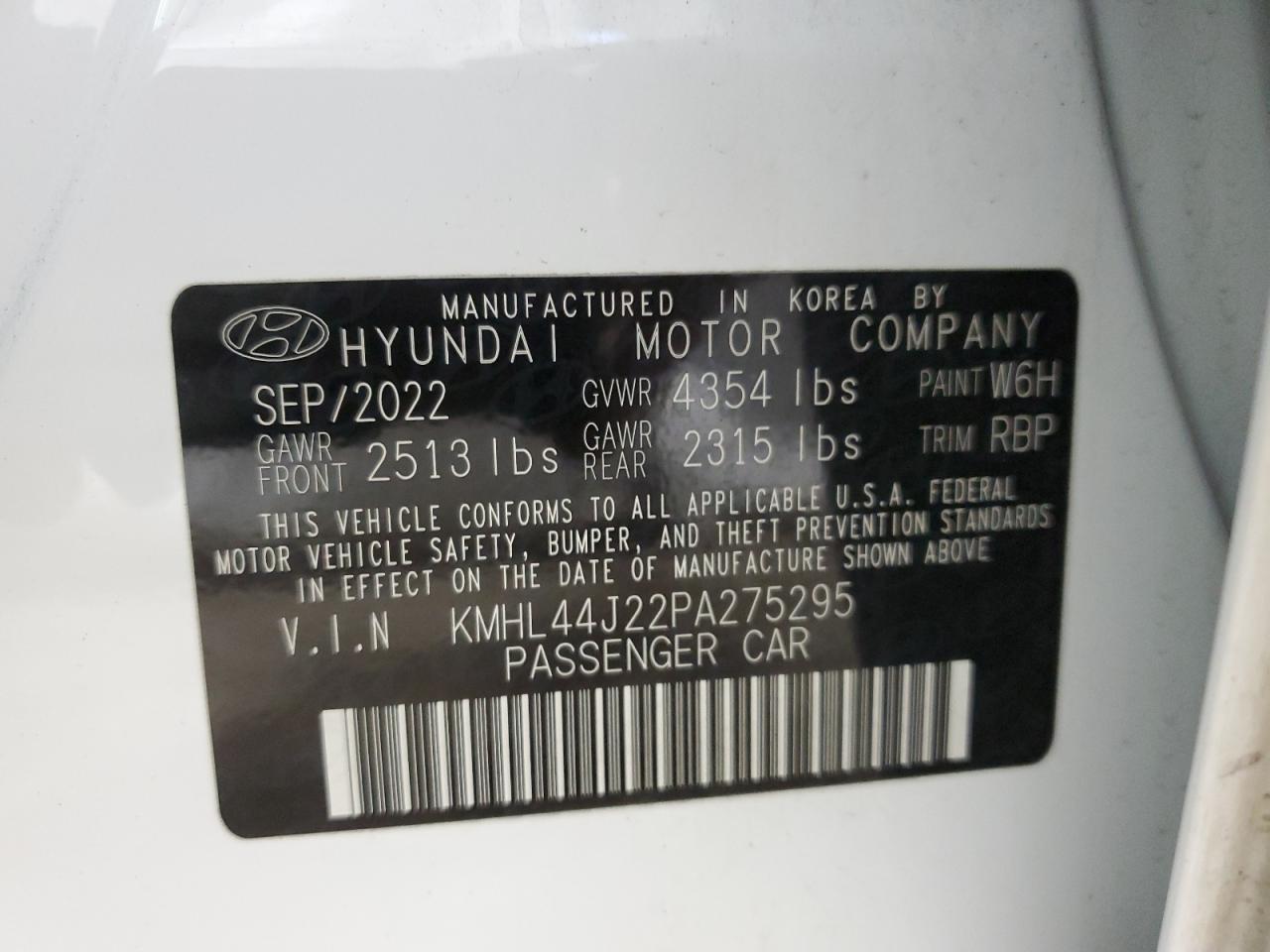 2023 Hyundai Sonata VIN KMHL44J22PA275295 Copart auction photo, front end / rear end damage thumbnail 12