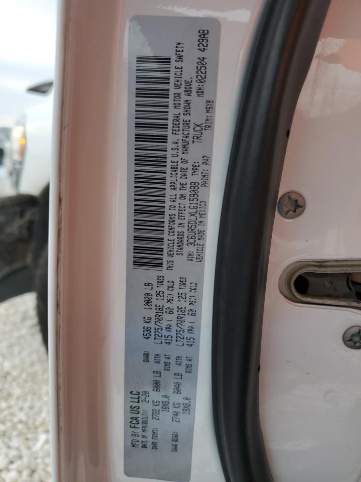 2020 RAM 2500 VIN 3C6UR5DLXLG159088 Copart auction photo, front end damage thumbnail 10
