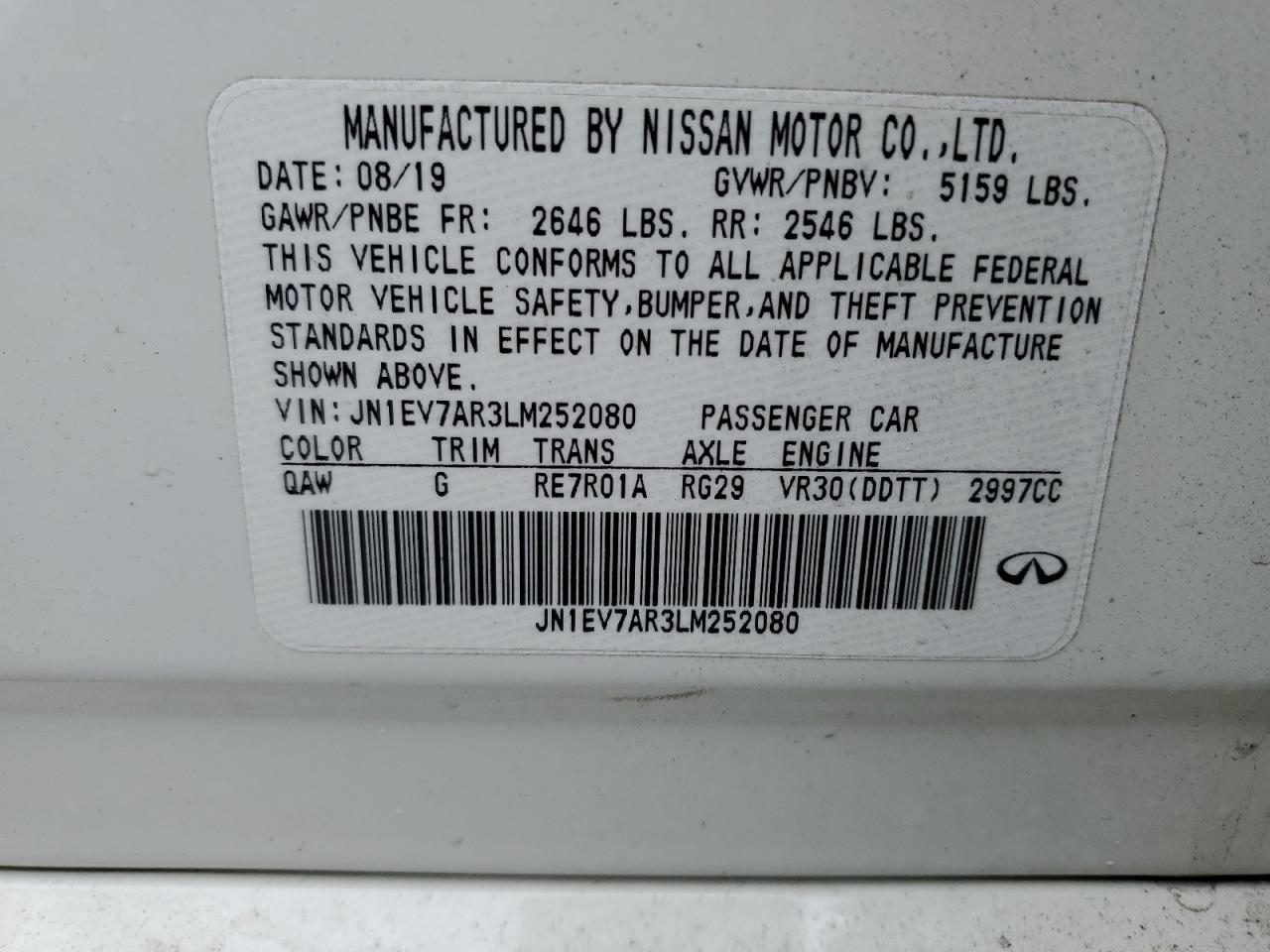 2020 Infiniti Q50 VIN JN1EV7AR3LM252080 Copart auction photo, undercarriage / front end damage thumbnail 12