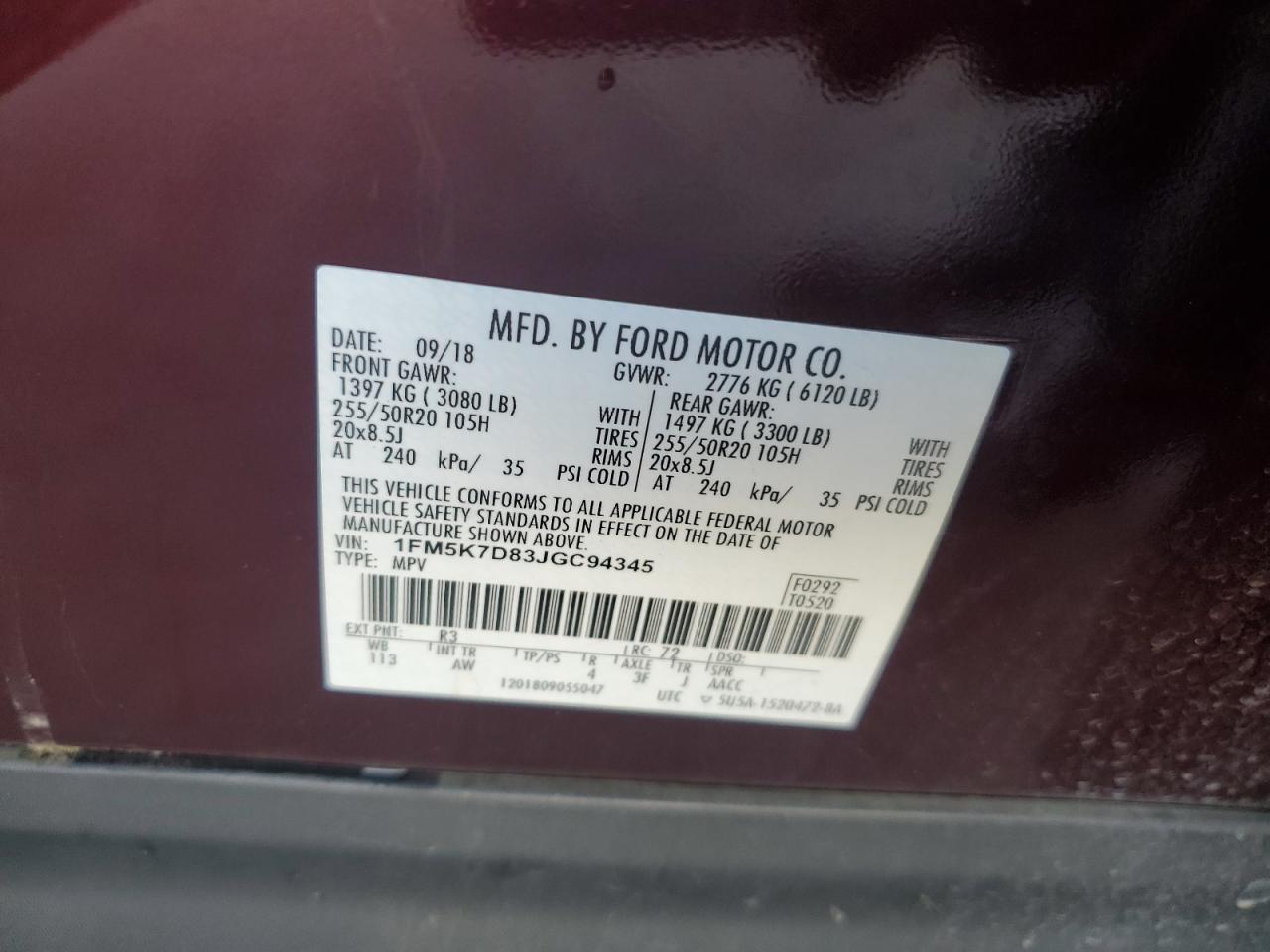 2018 Ford Explorer VIN 1FM5K7D83JGC94345 Copart auction photo, side damage thumbnail 13