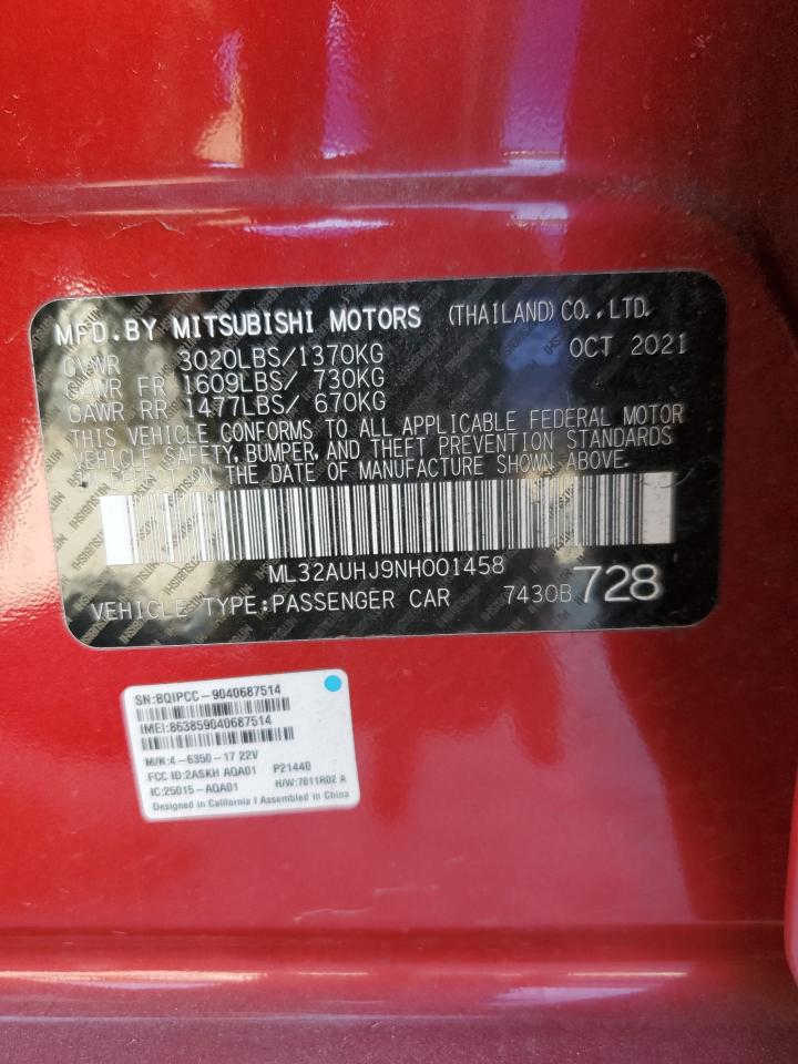 2022 Mitsubishi Mirage VIN ML32AUHJ9NH001458 Copart auction photo, front end damage thumbnail 15