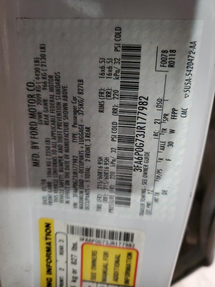 2018 Ford Fusion VIN 3FA6P0G73JR177982 Copart auction photo, front end / minor dent/scratches damage thumbnail 12