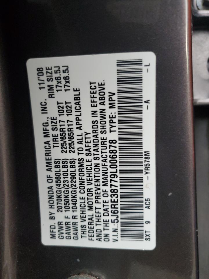 2009 Honda CR-V VIN 5J6RE38779L006878 Copart auction photo, front end / side damage thumbnail 14