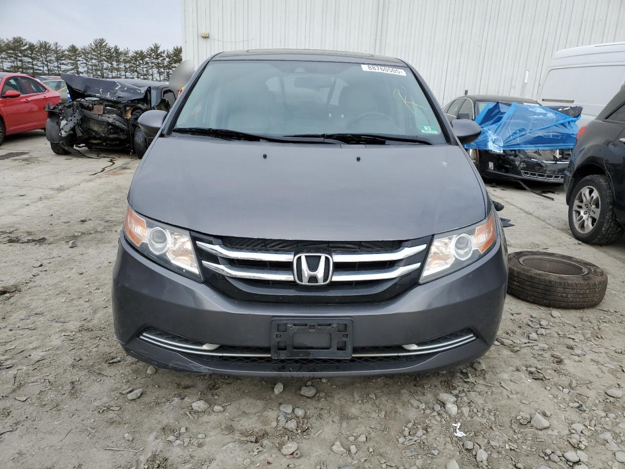 2014 Honda Odyssey VIN 5FNRL5H67EB049855 Copart auction photo, front end / minor dent/scratches damage thumbnail 5