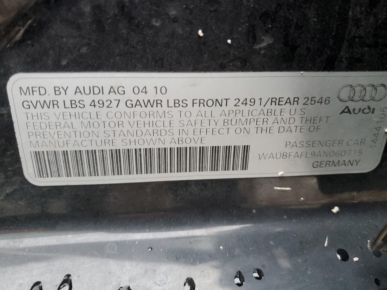 2010 Audi A4 VIN WAUBFAFL9AN060715 Copart auction photo, front end / minor dent/scratches damage thumbnail 13