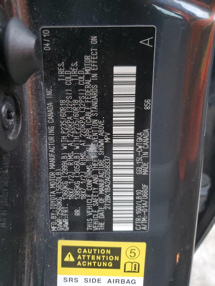 2010 Lexus RX VIN 2T2BK1BA2AC058337 Copart auction photo, side damage thumbnail 13
