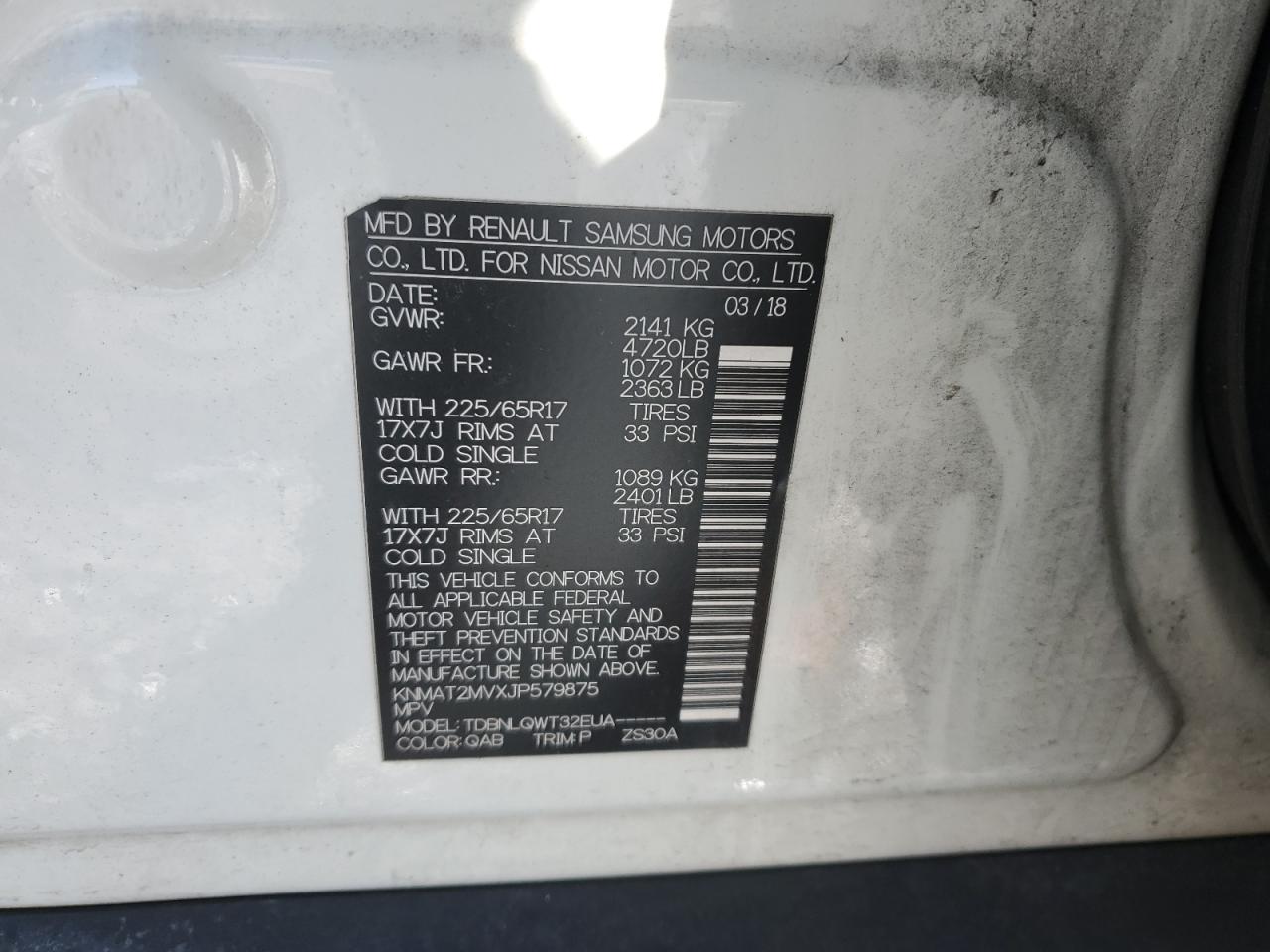2018 Nissan Rogue VIN KNMAT2MVXJP579875 Copart auction photo, front end / rear end damage thumbnail 13