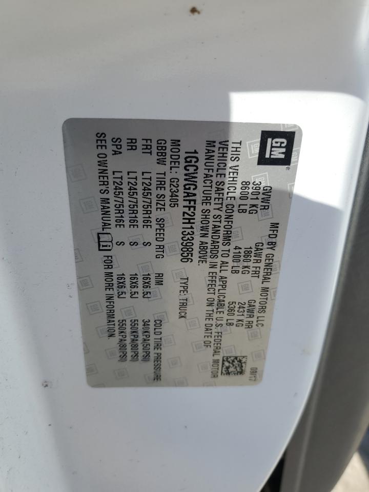 2017 Chevrolet Express VIN 1GCWGAFF2H1339856 Copart auction photo, rear end damage thumbnail 13