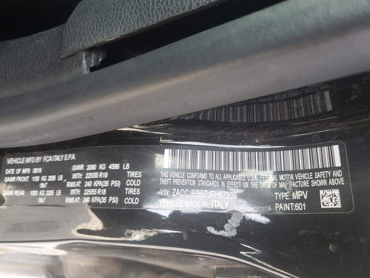 2018 Jeep Renegade VIN ZACCJBBB7JPH67909 Copart auction photo, water/flood damage thumbnail 13