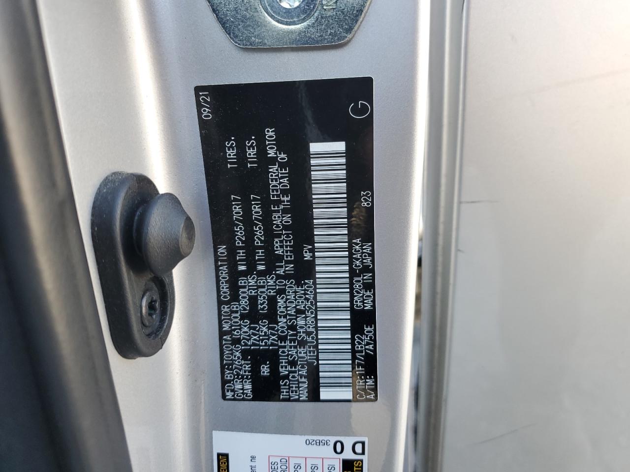 2022 Toyota 4Runner VIN JTEFU5JR8N5254604 Copart auction photo, rear end / front end damage thumbnail 15