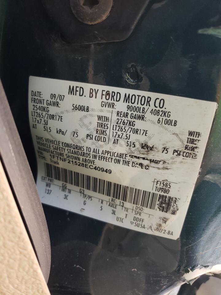 2008 Ford F250 VIN 1FTNF21528EC40949 Copart auction photo, rear end / all over damage thumbnail 13