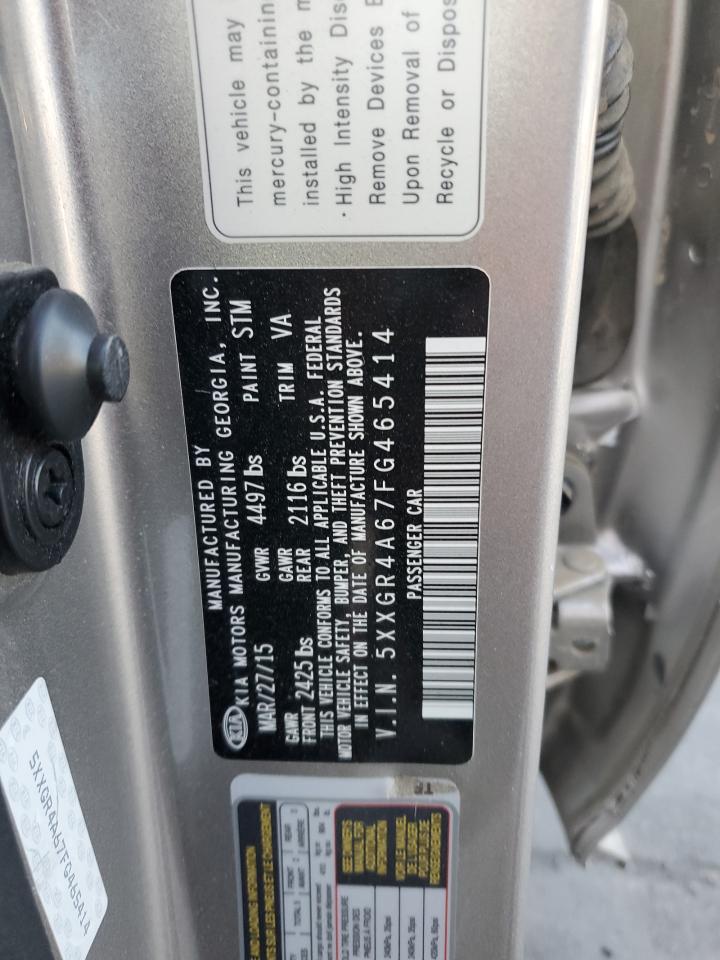 2015 KIA Optima VIN 5XXGR4A67FG465414 Copart auction photo, side / rear end damage thumbnail 13