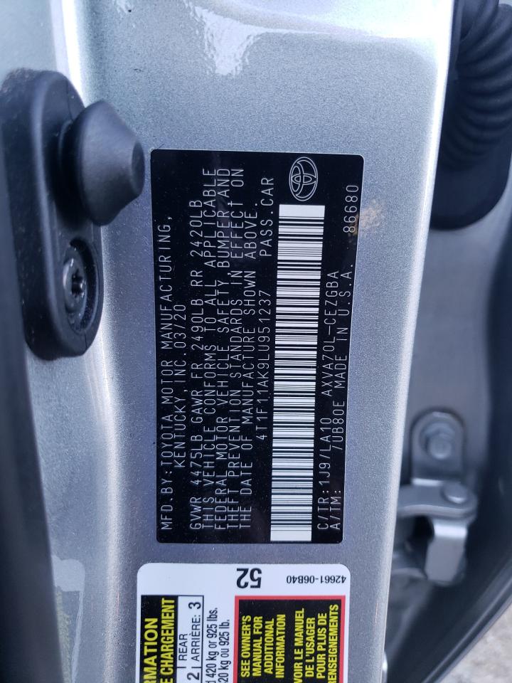2020 Toyota Camry VIN 4T1F11AK9LU951237 Copart auction photo, rear end damage thumbnail 12