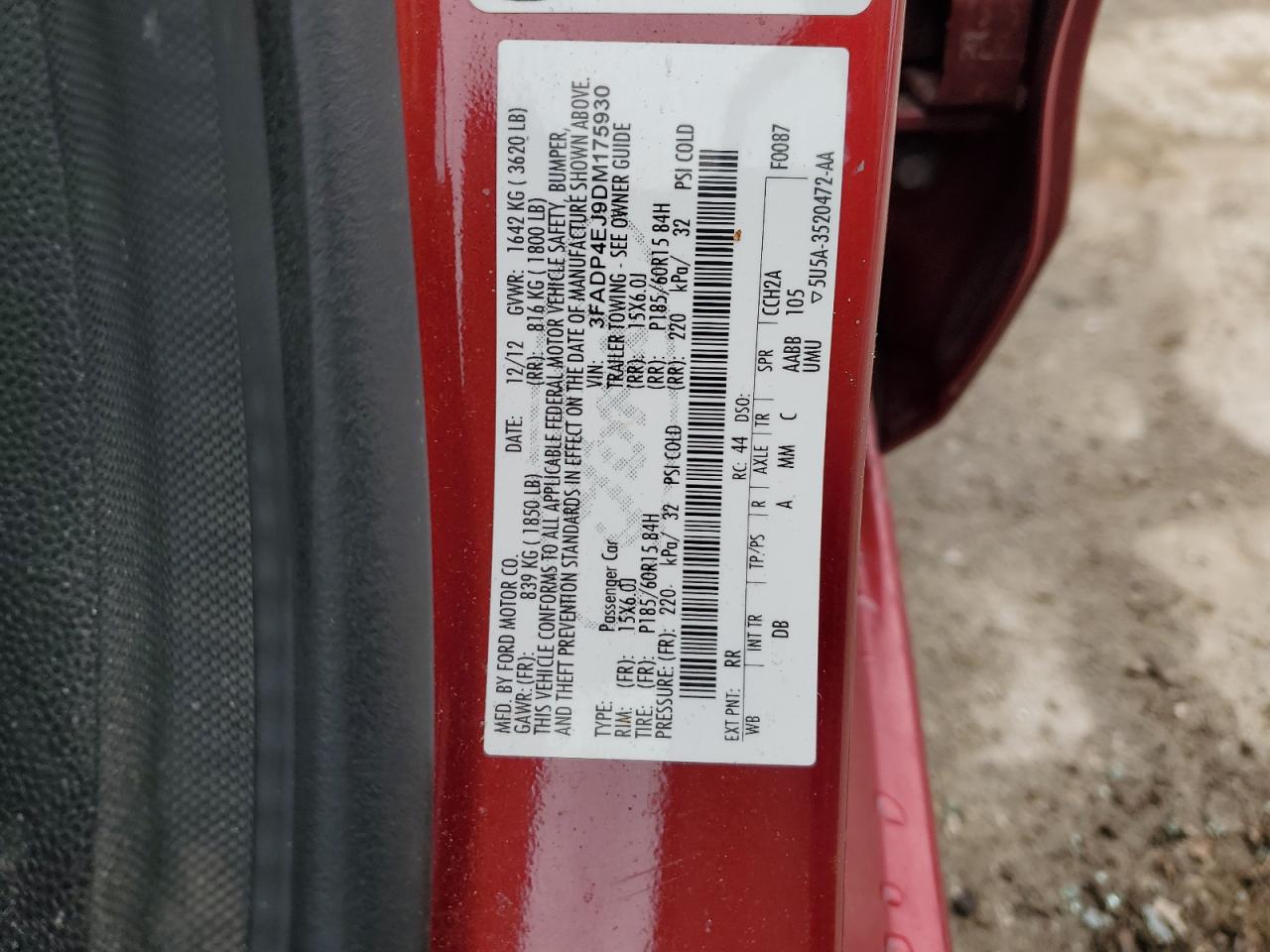 2013 Ford Fiesta VIN 3FADP4EJ9DM175930 Copart auction photo, front end damage thumbnail 14