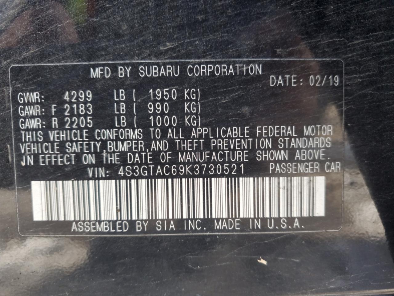 2019 Subaru Impreza VIN 4S3GTAC69K3730521 Copart auction photo, rear end / side damage thumbnail 15