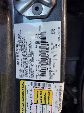 2017 Ford Fusion VIN 3FA6P0UU4HR217569 Copart auction photo, front end damage thumbnail 12