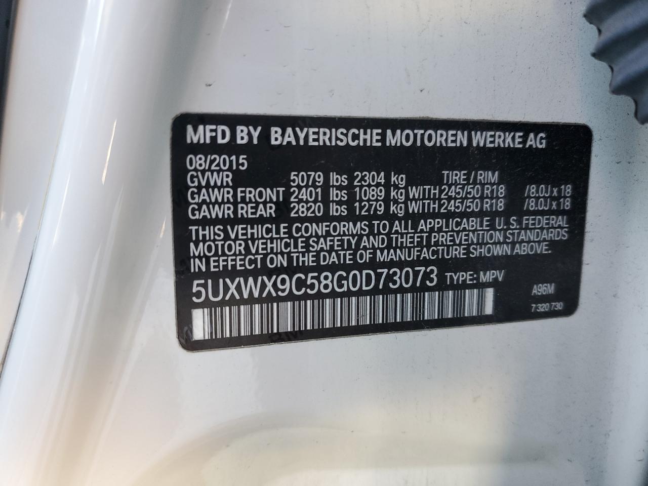 2016 BMW X3 VIN 5UXWX9C58G0D73073 Copart auction photo, front end damage thumbnail 15