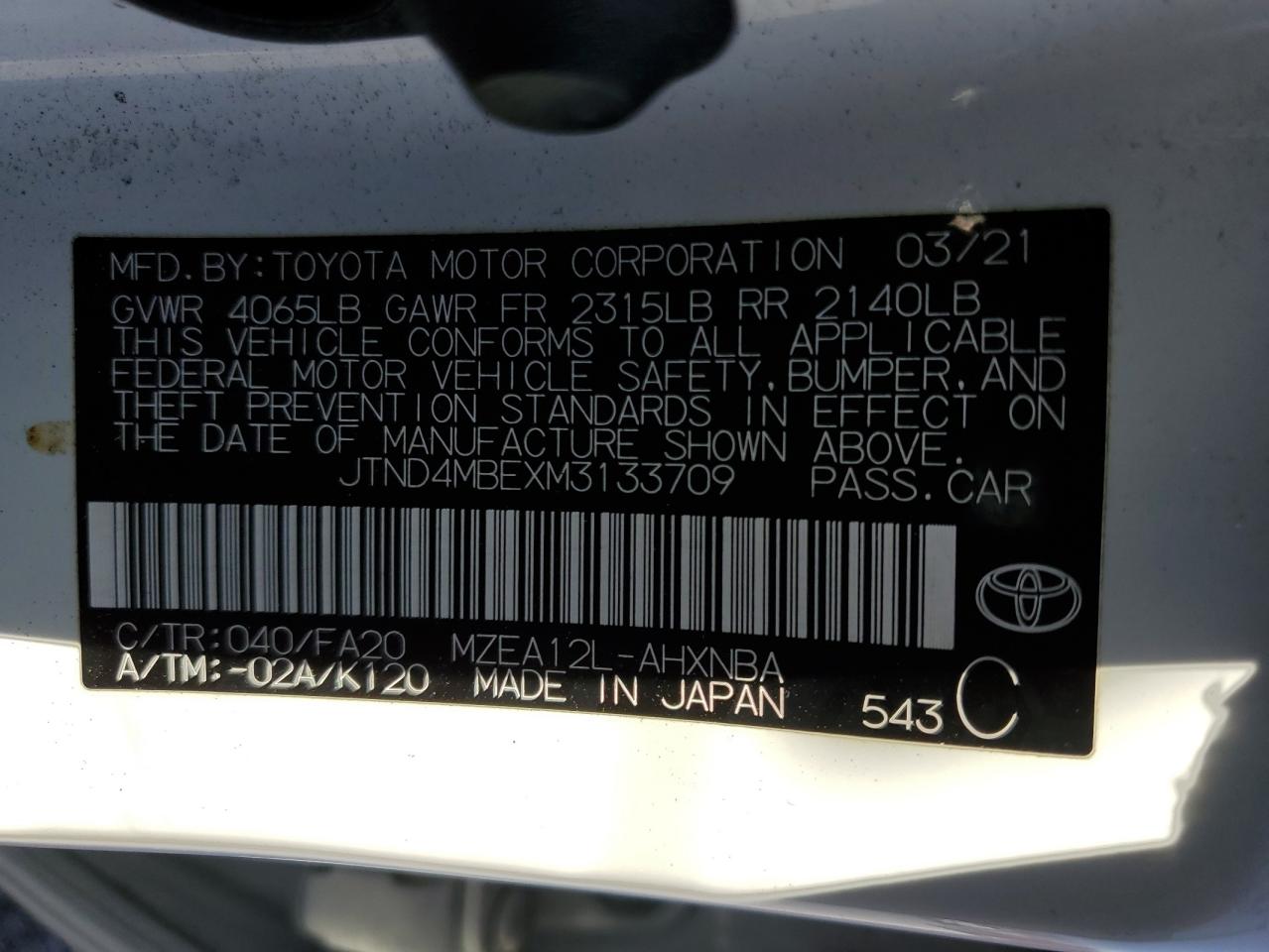 2021 Toyota Corolla VIN JTND4MBEXM3133709 Copart auction photo, front end damage thumbnail 15