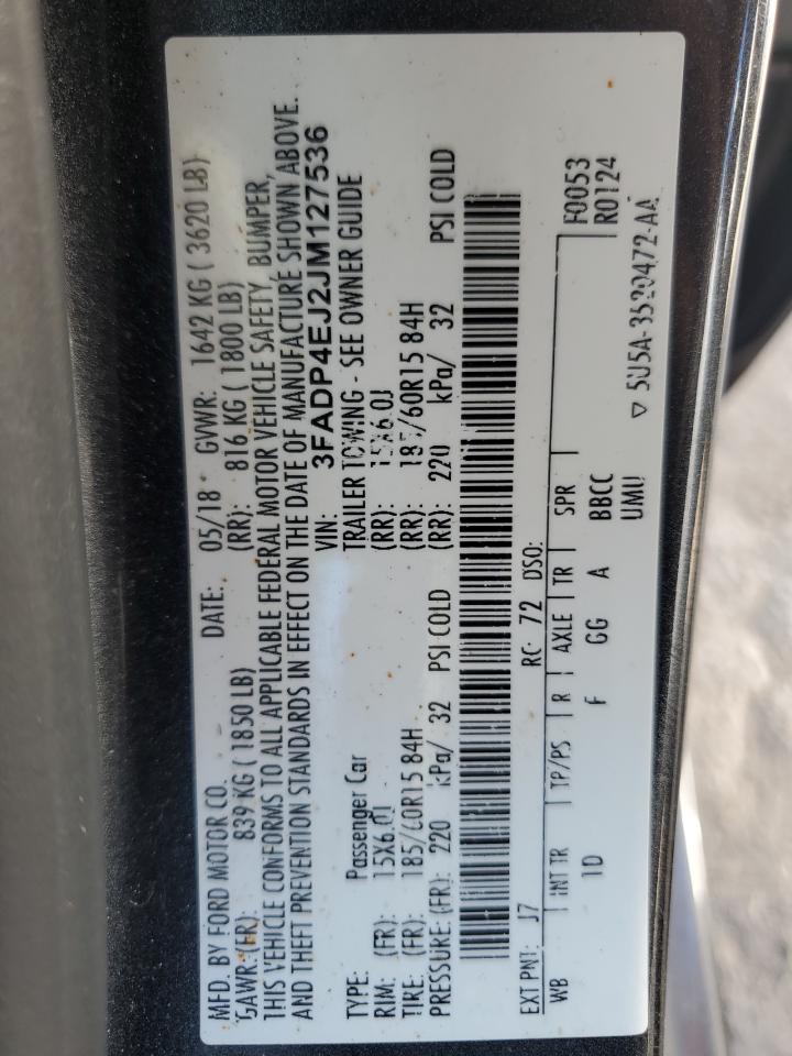 2018 Ford Fiesta VIN 3FADP4EJ2JM127536 Copart auction photo, front end / rear end damage thumbnail 15