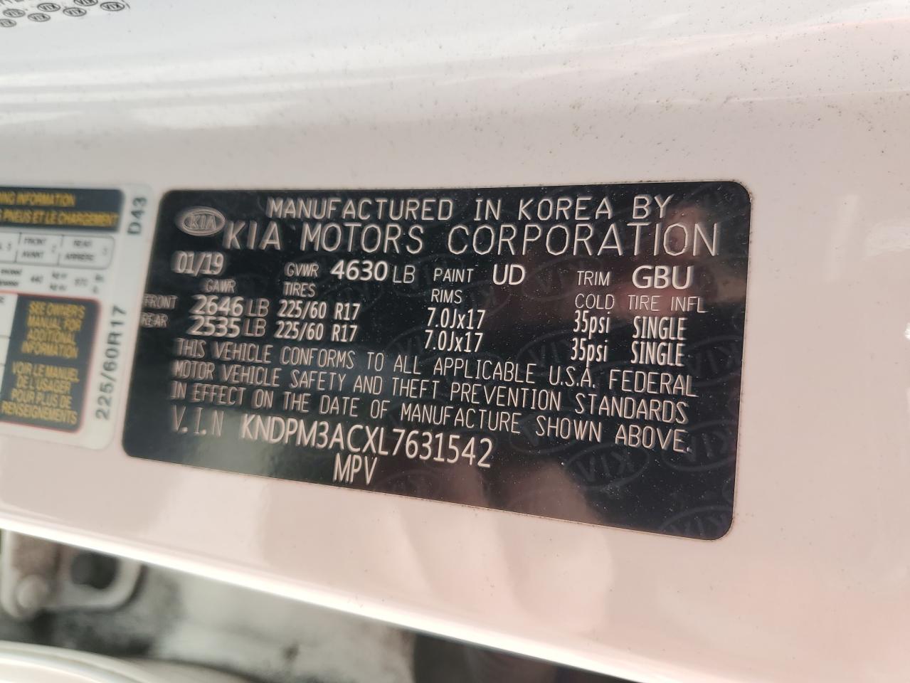 2020 KIA Sportage VIN KNDPM3ACXL7631542 Copart auction photo, front end / side damage thumbnail 14