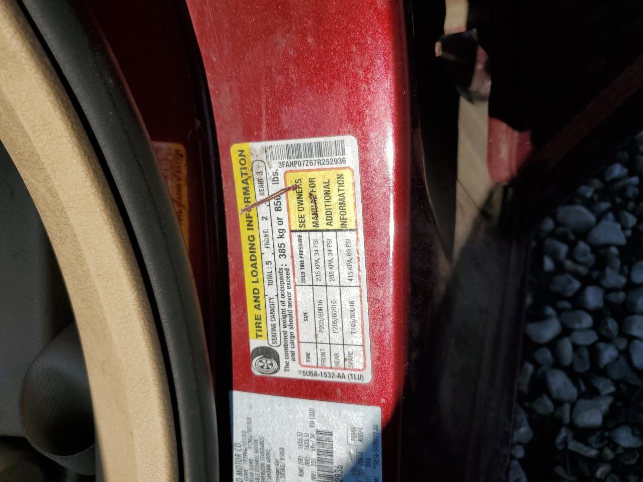 2007 Ford Fusion VIN 3FAHP07Z67R252936 Copart auction photo, front end damage thumbnail 14