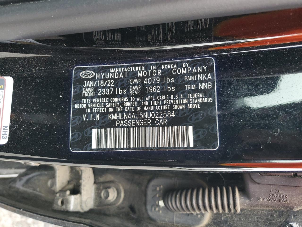 2022 Hyundai Elantra VIN KMHLN4AJ5NU022584 Copart auction photo, all over damage thumbnail 14