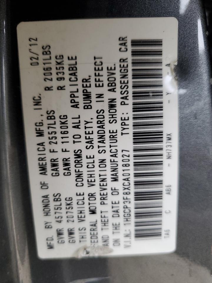 2012 Honda Accord VIN 1HGCP3F8XCA018027 Copart auction photo, front end damage thumbnail 12