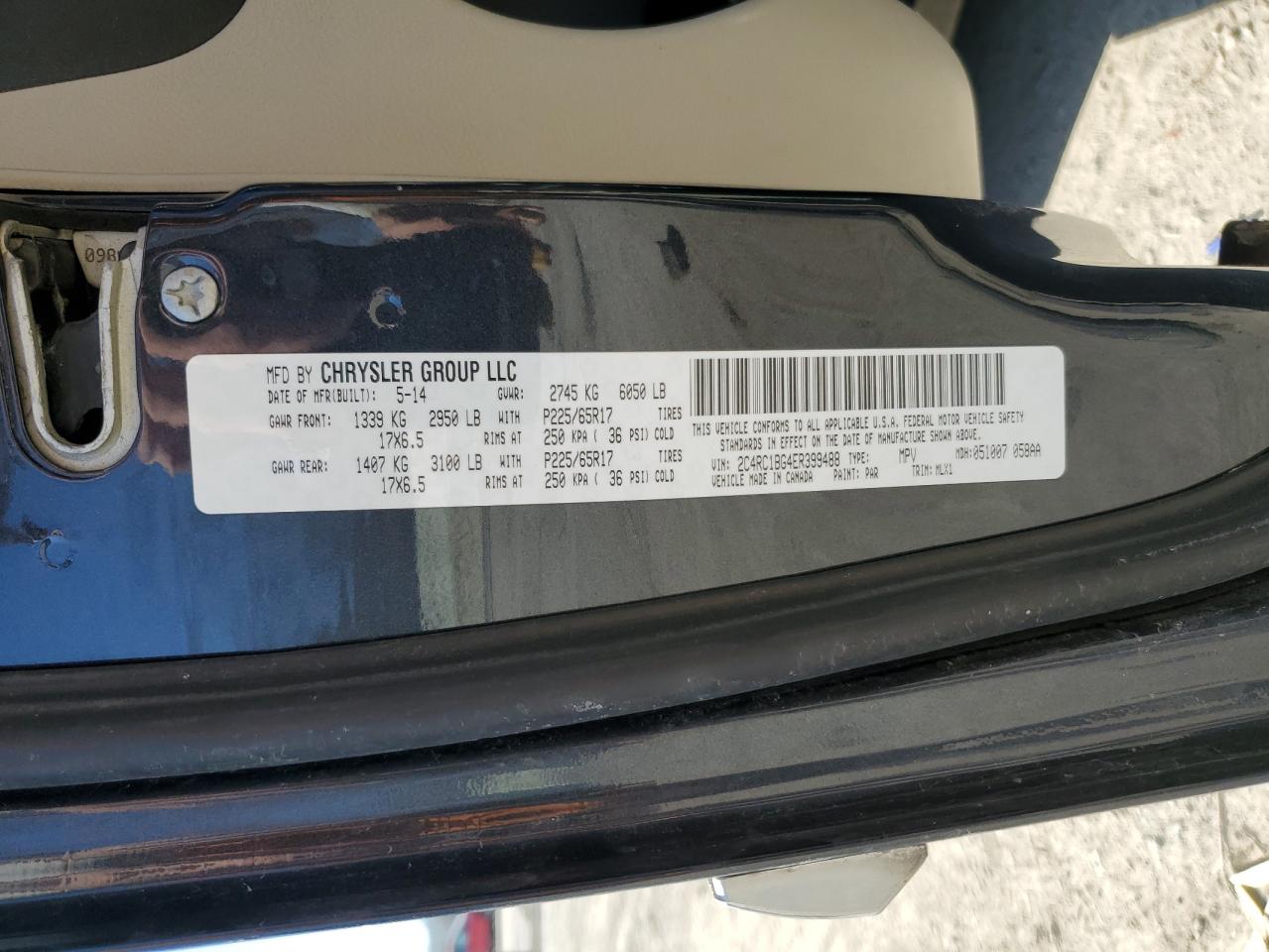 2014 Chrysler Town & Country VIN 2C4RC1BG4ER399488 Copart auction photo, front end damage thumbnail 13