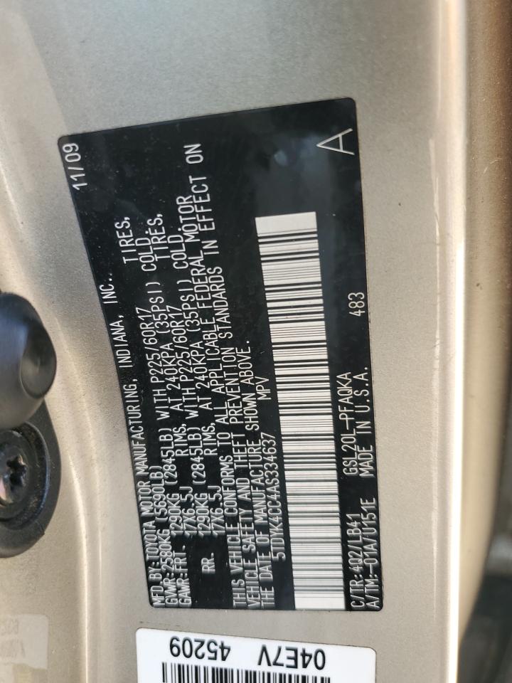 2010 Toyota Sienna VIN 5TDYK4CC4AS334637 Copart auction photo, front end / side damage thumbnail 13
