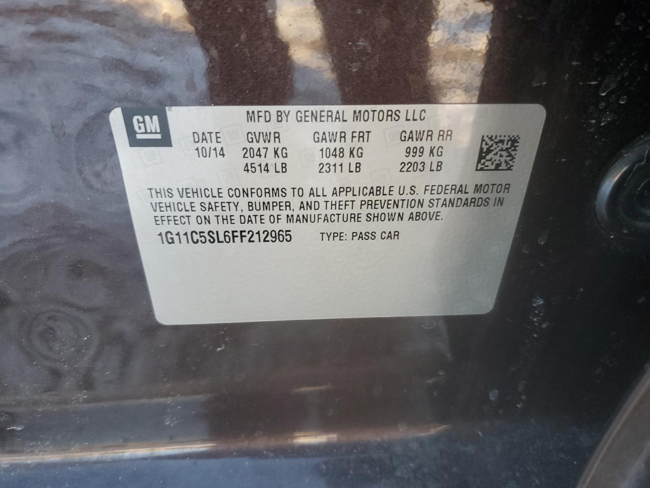 2015 Chevrolet Malibu VIN 1G11C5SL6FF212965 Copart auction photo, front end damage thumbnail 12