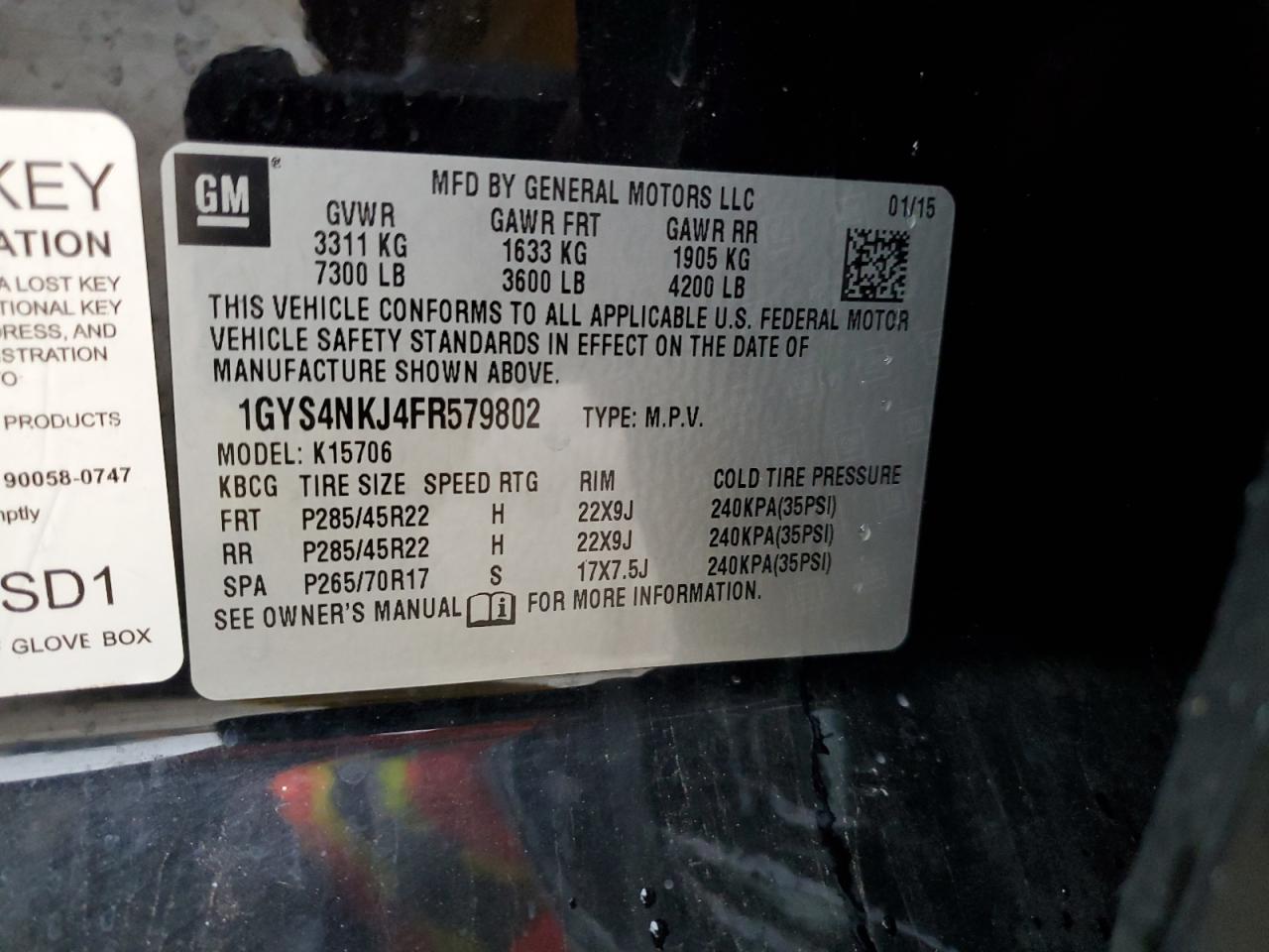 2015 Cadillac Escalade VIN 1GYS4NKJ4FR579802 Copart auction photo, rear end / front end damage thumbnail 14