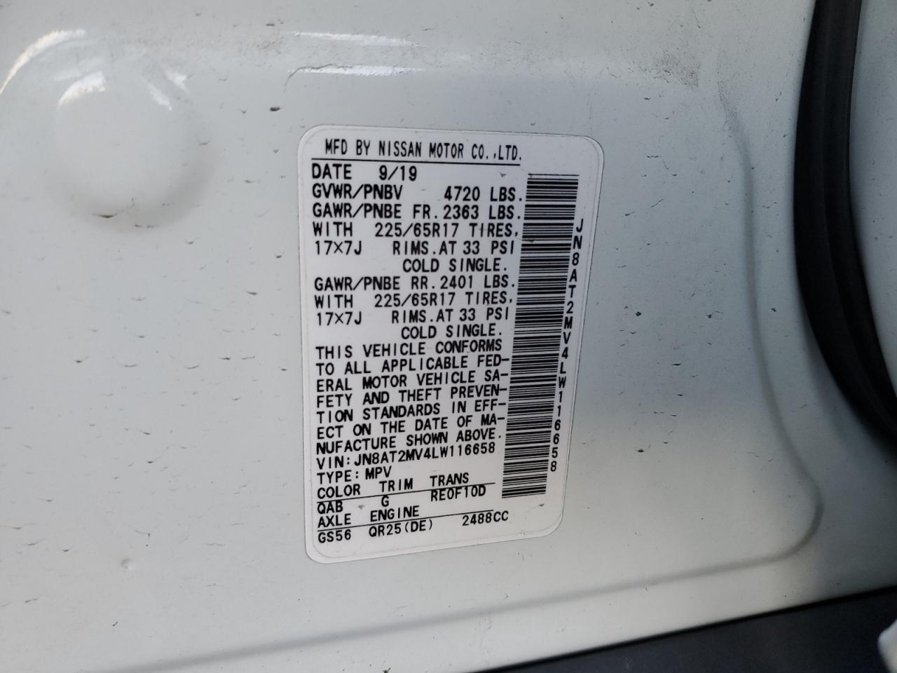 2020 Nissan Rogue VIN JN8AT2MV4LW116658 Copart auction photo, front end / minor dent/scratches damage thumbnail 13
